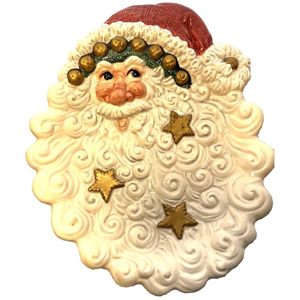 Christmas Fitz and Floyd Essentials Santa with Gold Stars Plate 9" X 7 1/2"